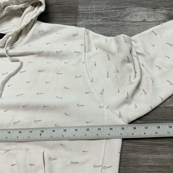 Nike Sportswear White Mens L Gray AOP Mini Swoosh Club Fleece Pullover‎ Hoodie - Picture 8 of 11
